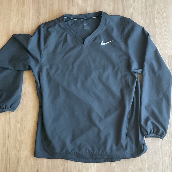 Nike Baseball Hot Jacket 3/4 Short Sleeve Mens Grey black warm up pullover L - Picture 3 of 13